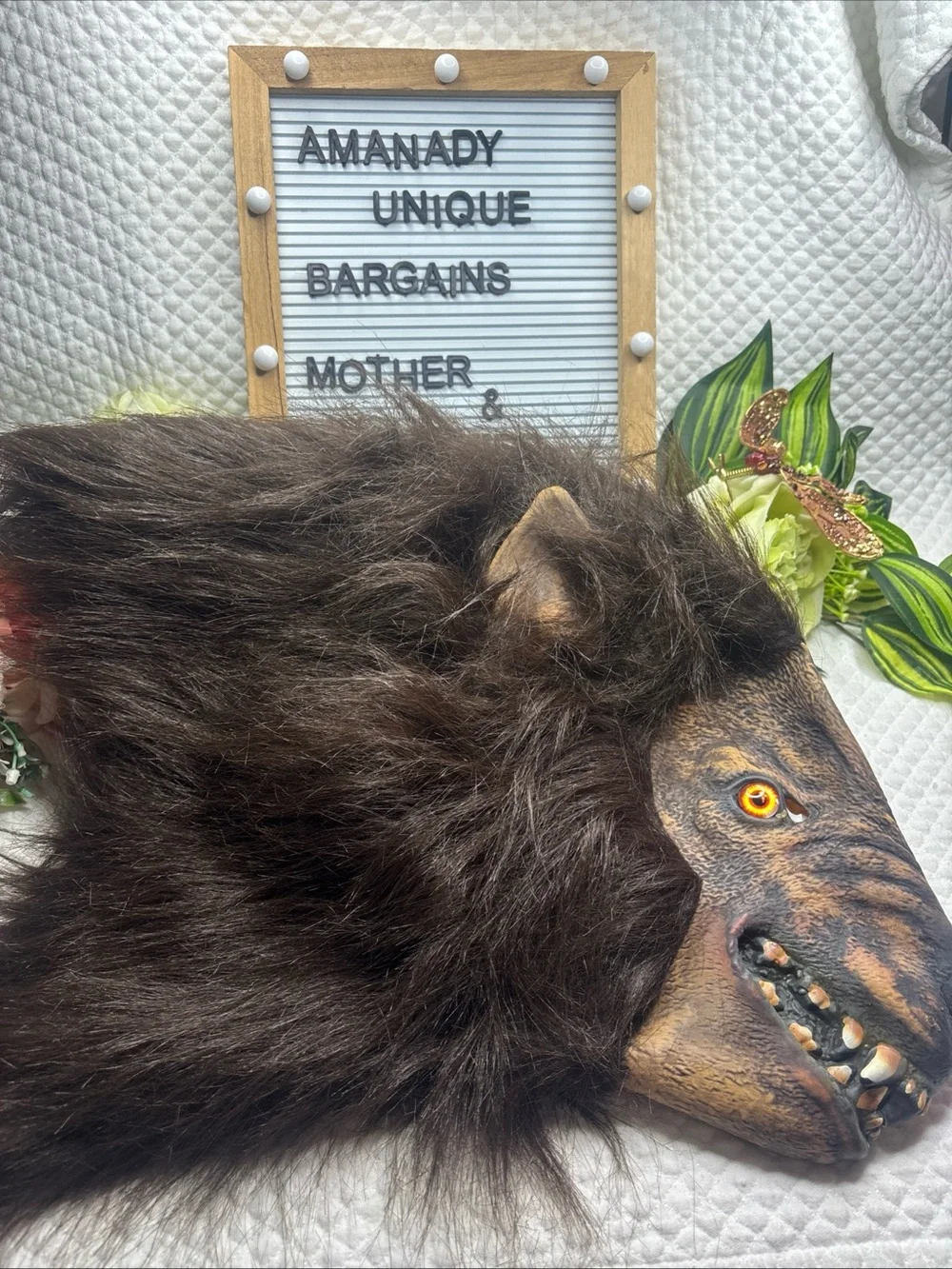 WEREWOLF MASK Latex Costume Head With Lit Eyes ADULT SIZE HALLOWEEN